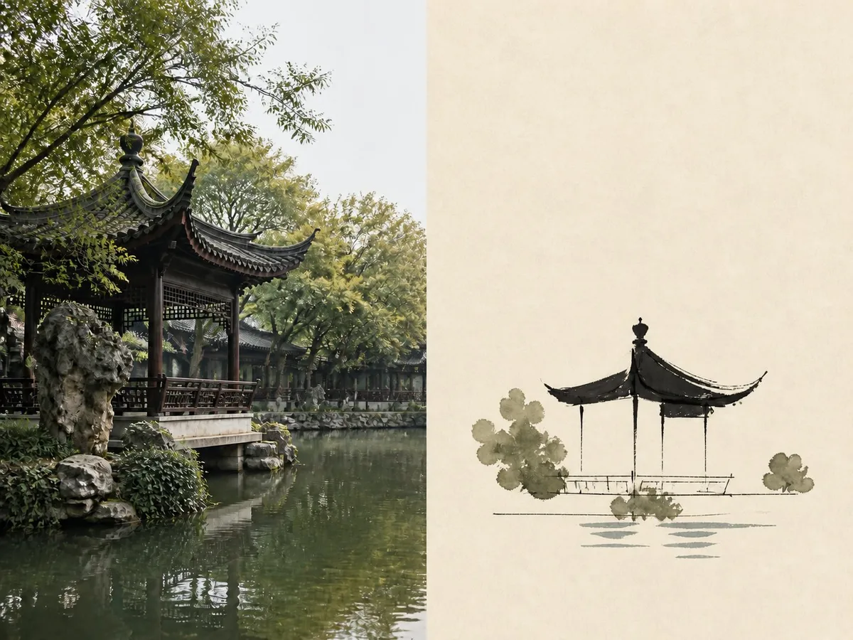 双联建筑观察：摄影与墨线设色海报